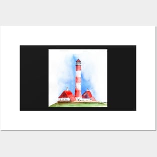 Westerheversand Lighthouse Watercolor Painting Posters and Art